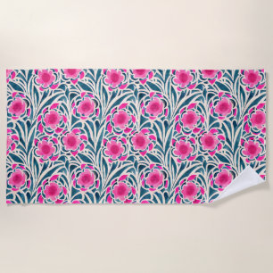 Wasserfarbe Inspiriert Rosa + Blau Botanische Blüt Strandtuch