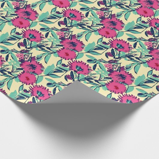 Wasserfarbe Inspiriert Rosa + Grüne botanische Blü Geschenkpapier (Ecke)