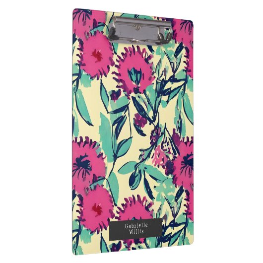 Wasserfarbe Inspiriert Rosa + Grüne botanische Blü Klemmbrett (Rechts)