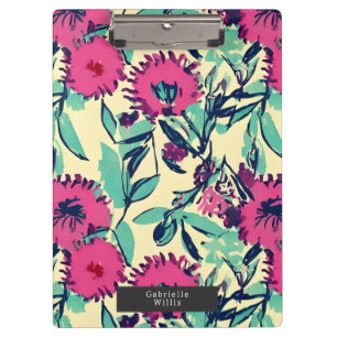 Wasserfarbe Inspiriert Rosa + Grüne botanische Blü Klemmbrett