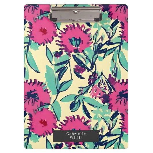 Wasserfarbe Inspiriert Rosa + Grüne botanische Blü Klemmbrett (Vorderseite)