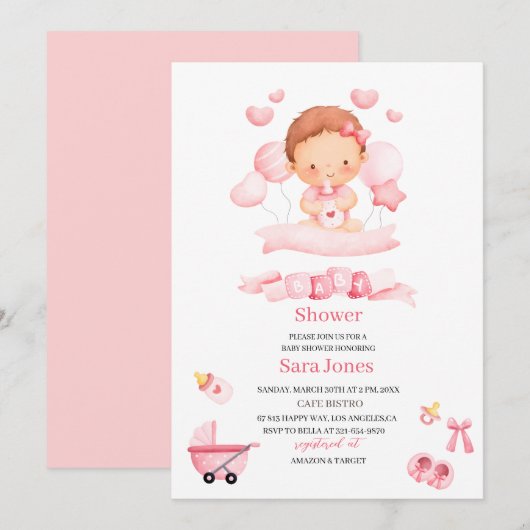 Wasserfarbe ist Mädchen Boho Kinderzimmer Babydusc Einladung (Vorne/Hinten)