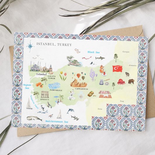 Wasserfarbe Istanbul, Türkei Karte