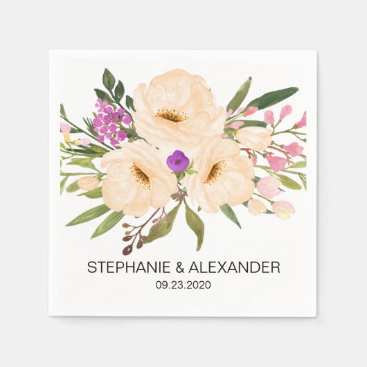 Wasserfarbe Ivory Bouquet Anemones Serviette (Vorderseite)