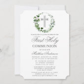 Wasserfarbe Ivy Wreath Erste Kommune Silver Einladung (Vorderseite)