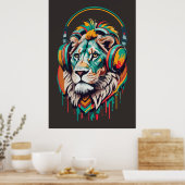 Wasserfarbe Jamaica Lion Rasta Music Poster (Küche)