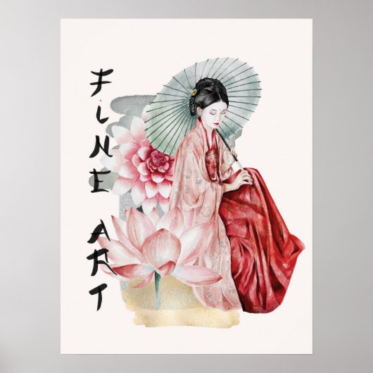 Wasserfarbe Japanisch Frau Umbrettin Poster (Vorne)