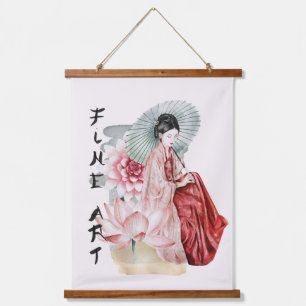Wasserfarbe Japanisch Frau Umbrettin Wandteppich Mit Holzrahmen