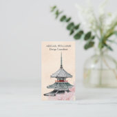 Wasserfarbe Japanischer Tempel Kirsche Blüten Visitenkarte (Stehend Vorderseite)