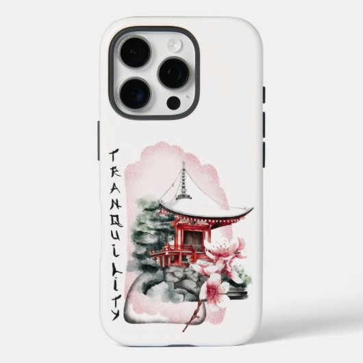 Wasserfarbe Japanischer Tempel Sakura Blossom Case-Mate iPhone Hülle (Rückseite)