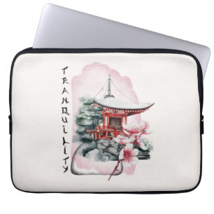 Wasserfarbe Japanischer Tempel Sakura Blossom Laptopschutzhülle