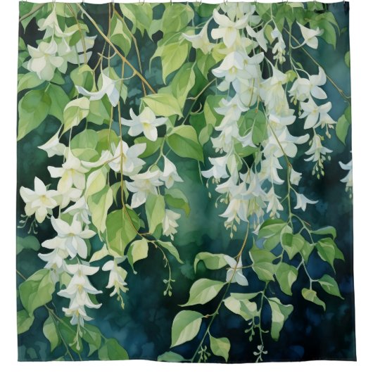 Wasserfarbe Jasmine Blossom Drift Duschvorhang (Vorderseite)