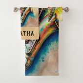 Wasserfarbe Jazzy Saxophon Badhandtuch Set (Insitu)