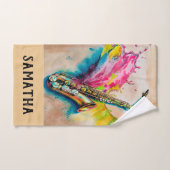 Wasserfarbe Jazzy Saxophon Badhandtuch Set (Handtuch)