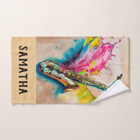 Wasserfarbe Jazzy Saxophon Badhandtuch Set (Handtuch)