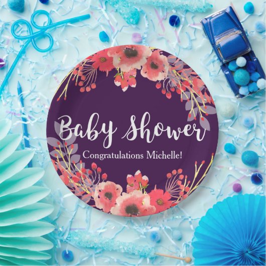 Wasserfarbe Jewel Tone Blume Kinderdusche Pappteller (Party)