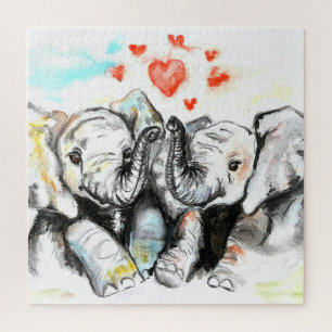 Wasserfarbe Jigsaw Puzzle Elefanten Paar Liebe