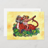 Wasserfarbe Junge Bacchus lächeln auf einem Tiger Postkarte (Vorne/Hinten)