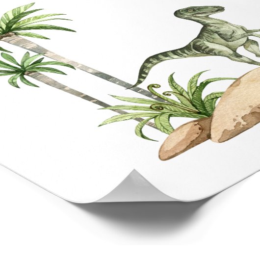 Wasserfarbe Jurassic Dinosaur Dino Dig Zeichen Poster (Ecke)