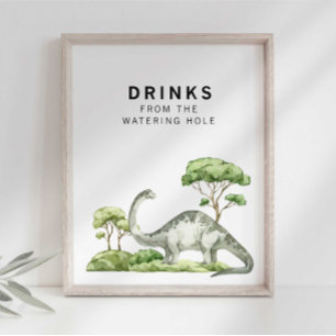 Wasserfarbe Jurassic Dinosaurier Trinkschild Poster