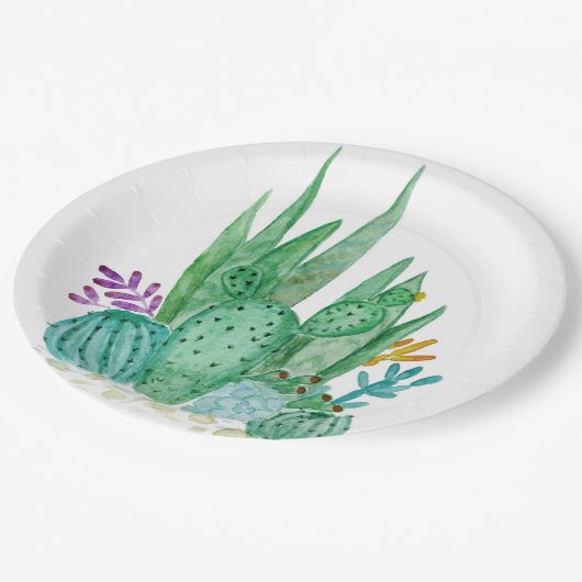 Wasserfarbe , Kakteen, Sukkulturen Pappteller (Schrägansicht)