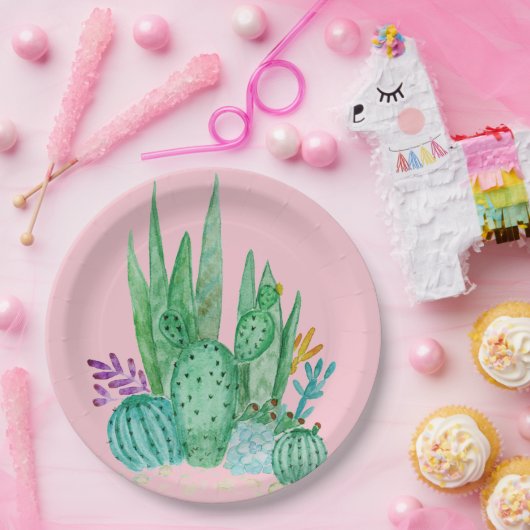 Wasserfarbe , Kakteen, Sukkulturen Pappteller (Party)