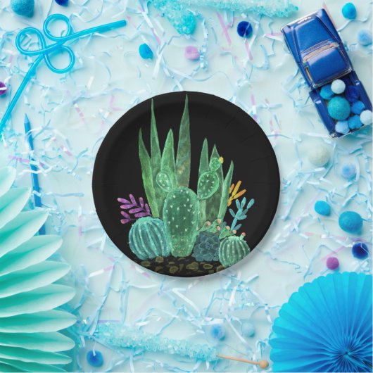 Wasserfarbe, Kaktus, Blume große Uhr Pappteller (Party)