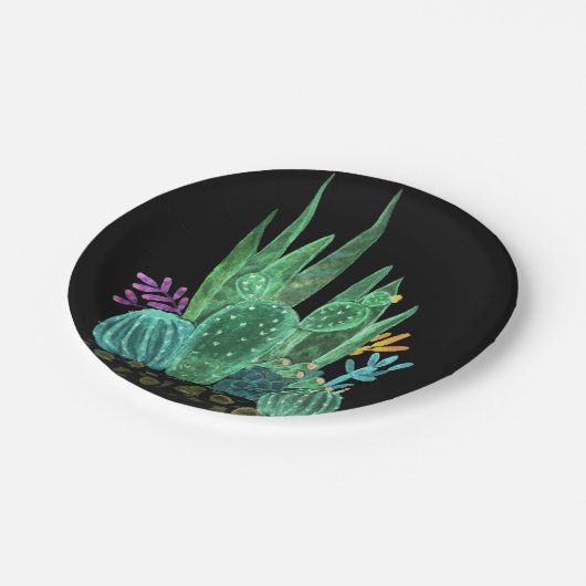 Wasserfarbe, Kaktus, Blume große Uhr Pappteller (Schrägansicht)