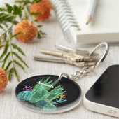 Wasserfarbe, Kaktus, Blume große Uhr Schlüsselanhänger (Vorderseite rechts)