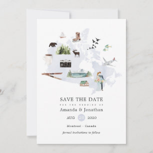 Wasserfarbe Kanada Hochzeit in Urlaubsort Save The Date