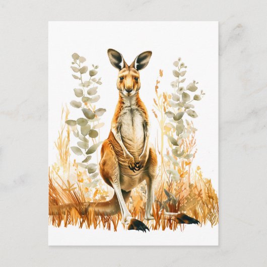 Wasserfarbe Kangaroo auf der Wiese Postkarte (Vorderseite)