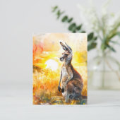Wasserfarbe Kangaroo bei Sonnenuntergang Postkarte (Stehend Vorderseite)