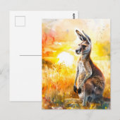 Wasserfarbe Kangaroo bei Sonnenuntergang Postkarte (Vorne/Hinten)