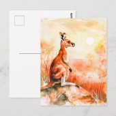 Wasserfarbe Kangaroo bei Sonnenuntergang Postkarte (Vorne/Hinten)