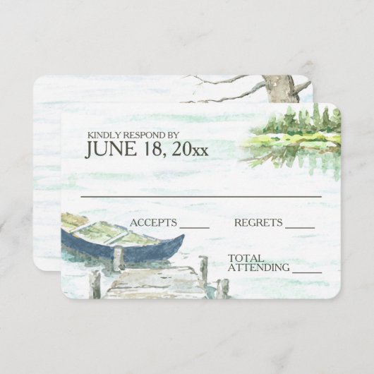 Wasserfarbe Kanusee Hochzeitreaktion RSVP Karte (Vorne/Hinten)