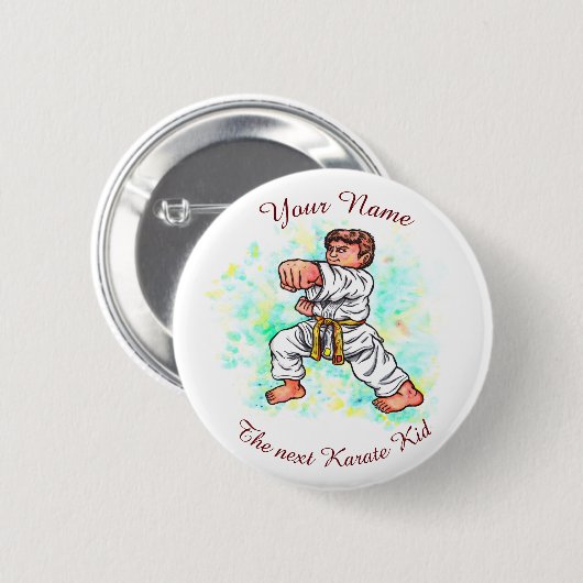 Wasserfarbe Karate Kinder tapfer Junge mit einem S Button (Vorne & Hinten)