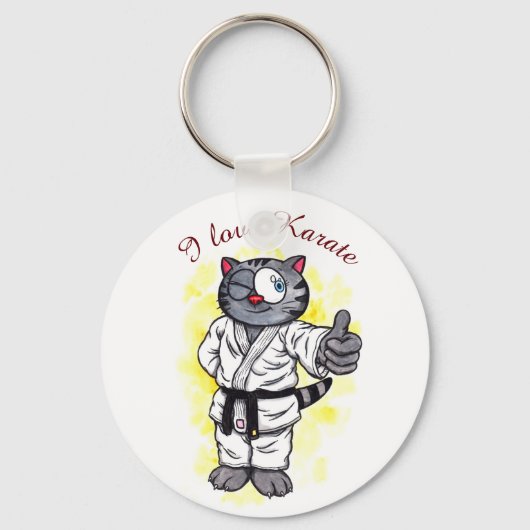 Wasserfarbe Karate Kitten stehend und lächelnd Schlüsselanhänger (Vorderseite)