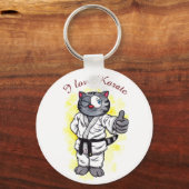 Wasserfarbe Karate Kitten stehend und lächelnd Schlüsselanhänger (Vorderseite)