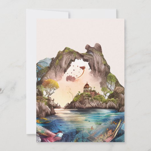 Wasserfarbe Karibik Hochzeit in Urlaubsort Invitat Einladung (Rückseite)