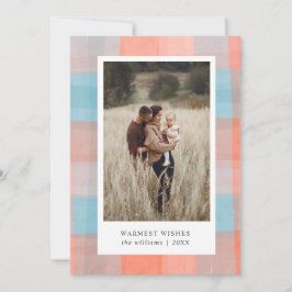 Wasserfarbe Kariert | Coral grau Light Blue Foto Feiertagskarte