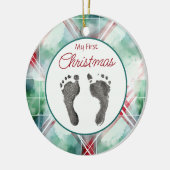 Wasserfarbe Kariert Erste Weihnachtsnacht Ihr Baby Keramik Ornament (Links)