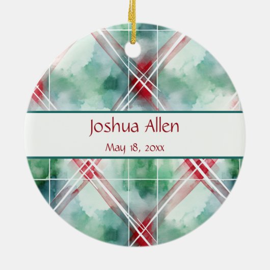 Wasserfarbe Kariert Erste Weihnachtsnacht Ihr Baby Keramik Ornament (Hinten)