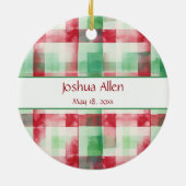 Wasserfarbe Kariert Erste Weihnachtsnacht Ihr Baby Keramik Ornament (Hinten)