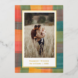 Wasserfarbe Kariert | Green Orange Foto Holiday Folien Feiertagskarte