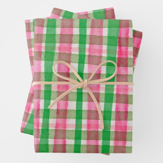 Wasserfarbe Kariert HandGezeichnet Moderne Rustika Geschenkpapier Set (Beispiel)