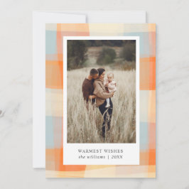 Wasserfarbe Kariert | Orange Cream Light Blue Foto Feiertagskarte