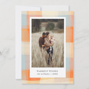 Wasserfarbe Kariert   Orange Cream Light Blue Foto Feiertagskarte