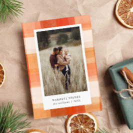 Wasserfarbe Kariert | Red Beige Orange 2 Foto Feiertagskarte