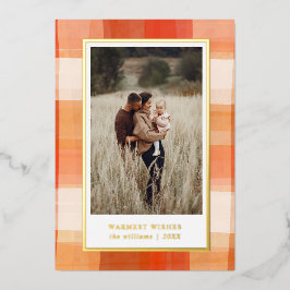 Wasserfarbe Kariert | Rotes Orangencreme-Foto Folien Feiertagskarte