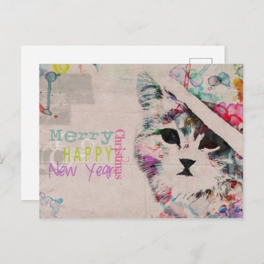 Wasserfarbe Katze Frohe Weihnachtskarte Postkarte (Vorne/Hinten)